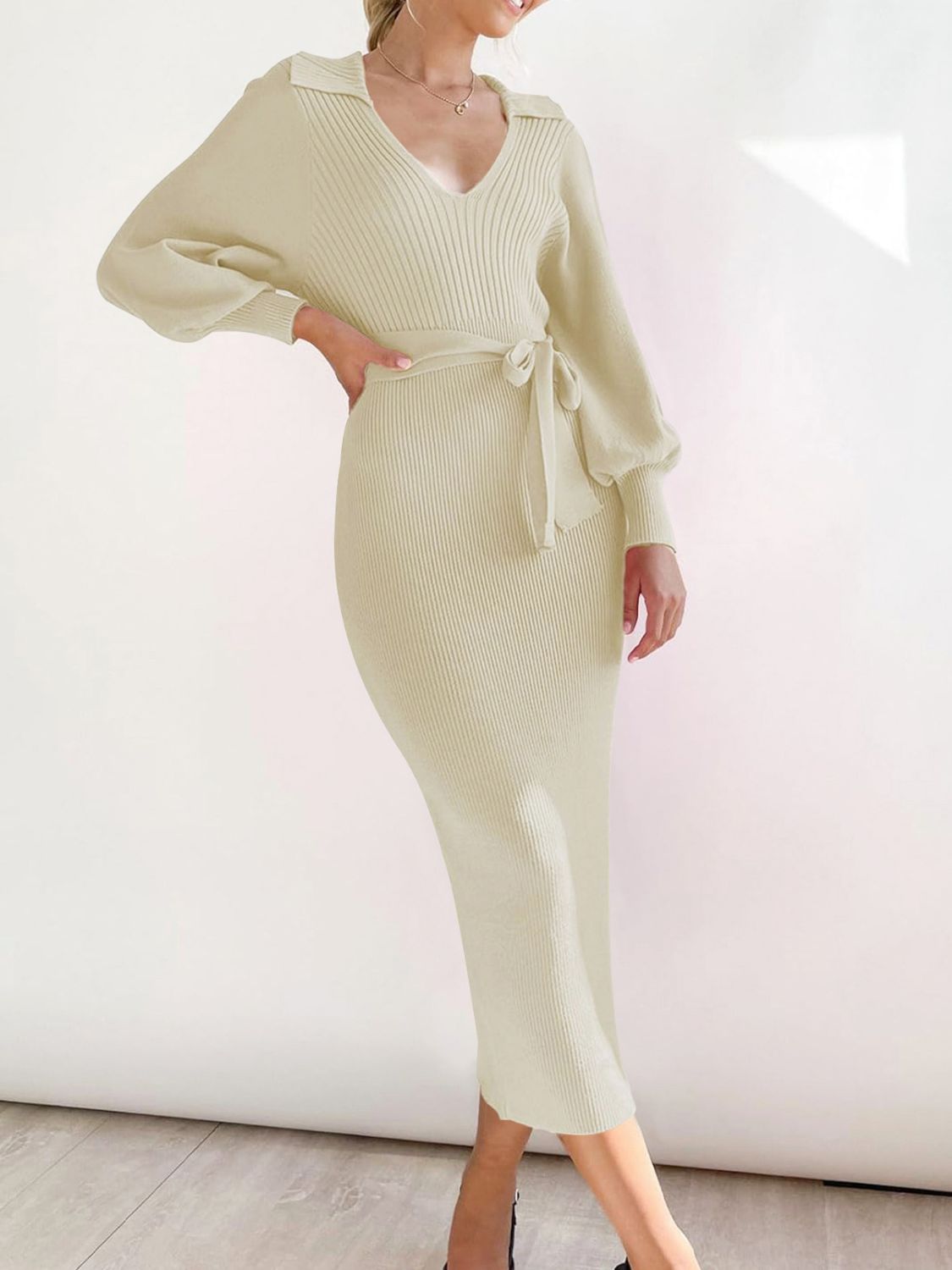 Tied Long Sleeve Wrap Dress