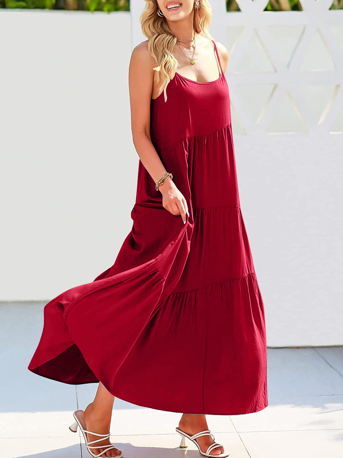 Ruched Tiered Spaghetti Strap Dress