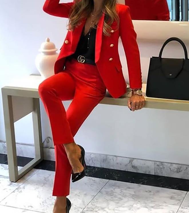 Casual Open Front Blazer Two Piece Pants Set