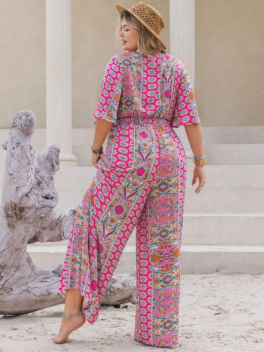 Printed Half Sleeve Wide Leg Jumpsuit