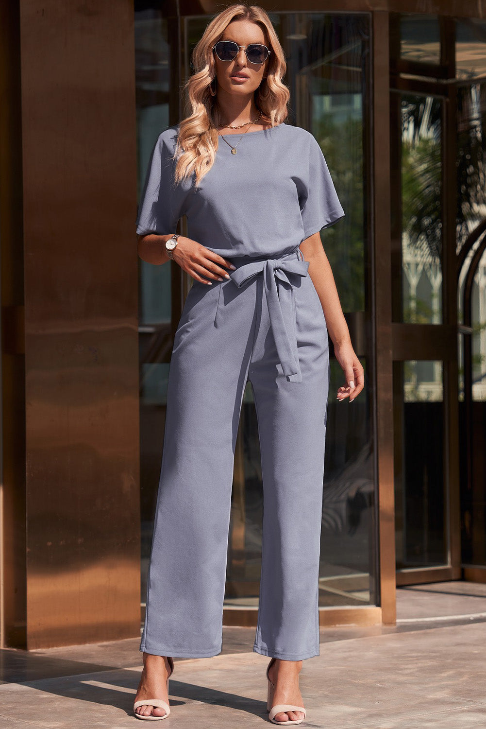 Tie Waist Straight Leg Jumpsuit