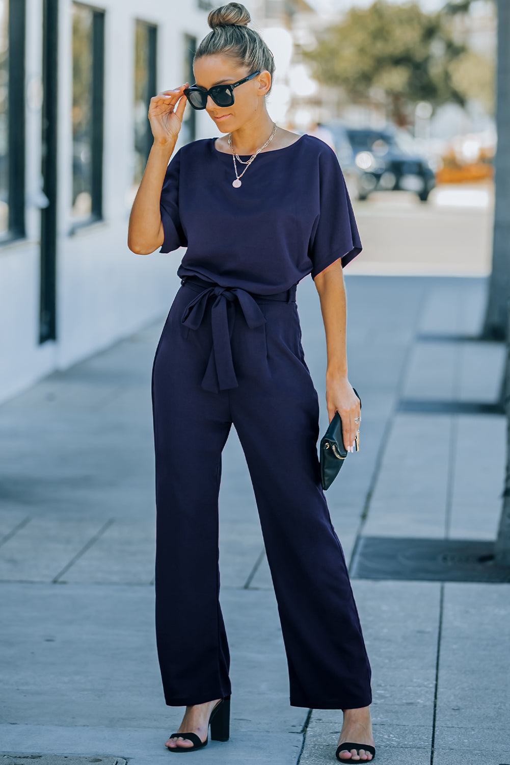 Tie Waist Straight Leg Jumpsuit