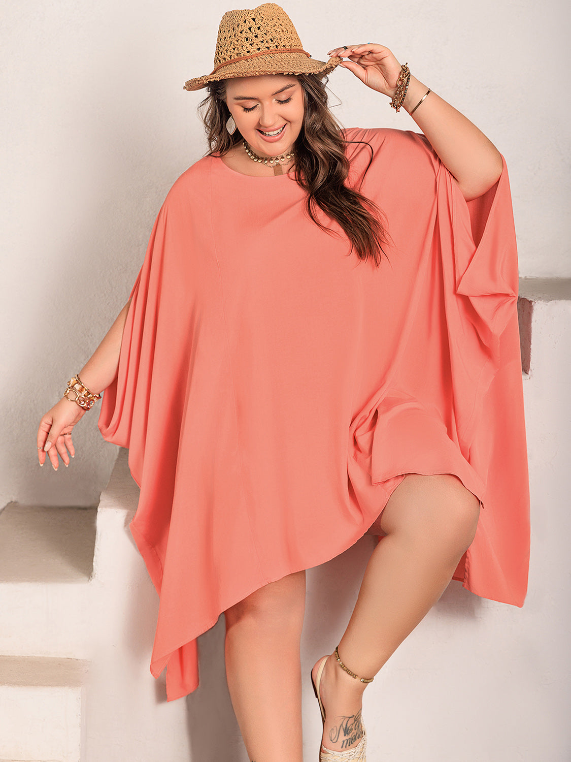 Round Neck Batwing Sleeve Mini Dress