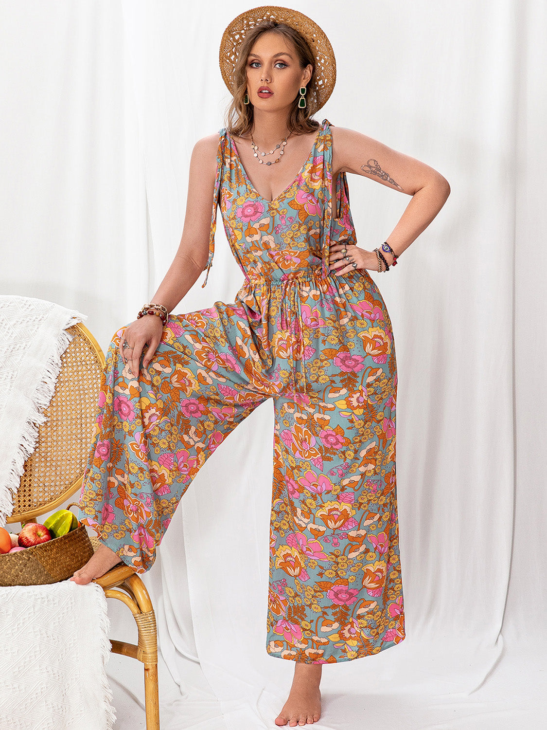 Printed Wide Leg Sleeveless Jumpsuit