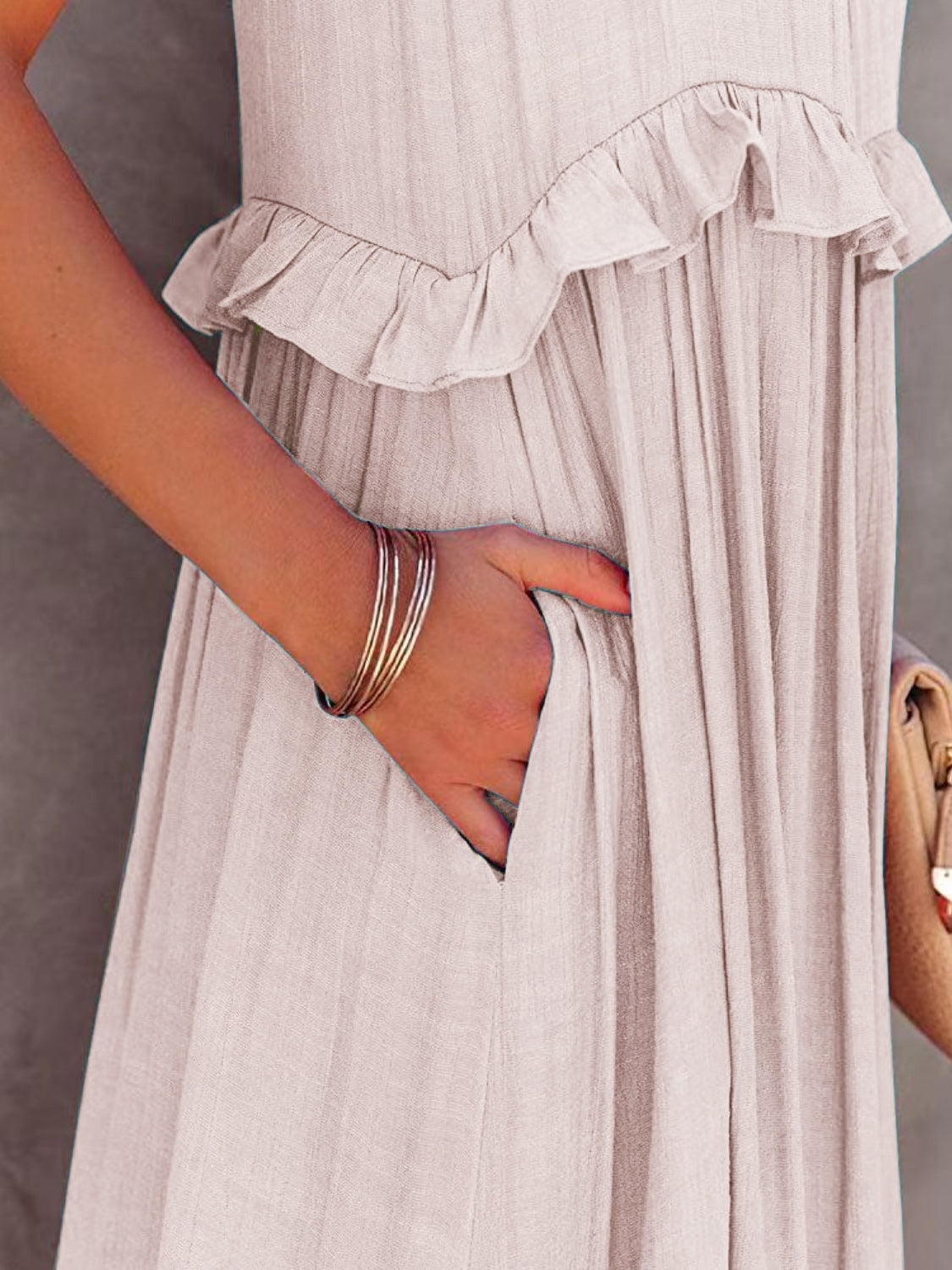 Ruffled Sleeveless Maxi Dress with Pockets