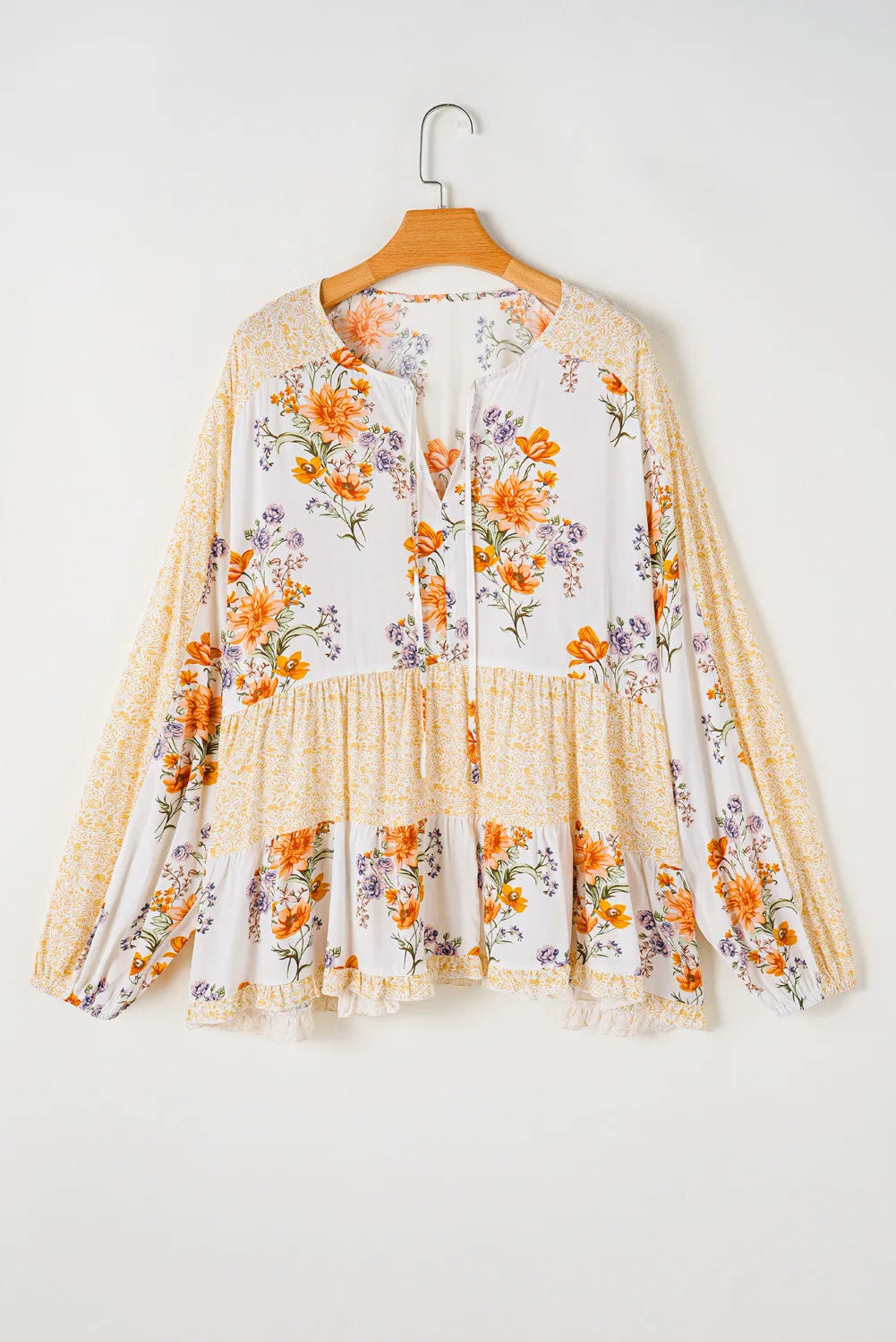 Printed Tie Neck Long Sleeve Blouse