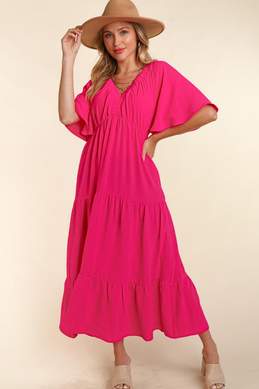 Tiered Babydoll Maxi Dress with Side Pocket