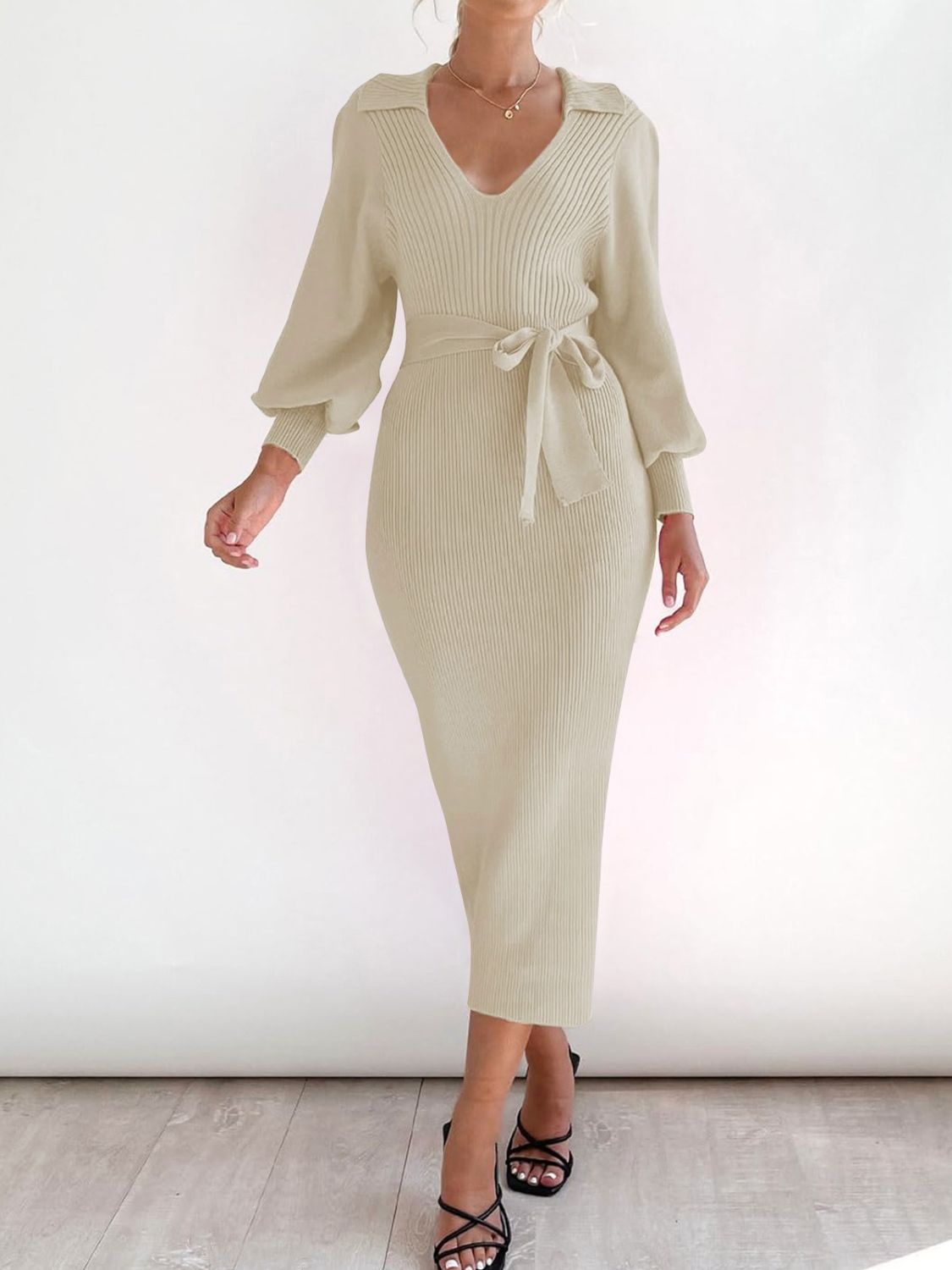 Tied Long Sleeve Wrap Dress