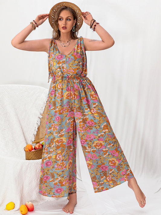 Printed Wide Leg Sleeveless Jumpsuit