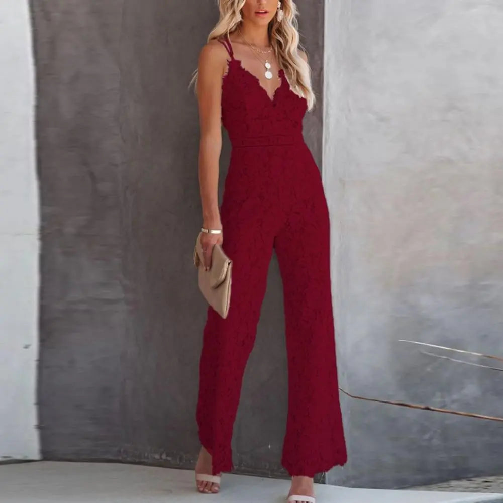 Lace Spaghetti Strap Elegant V Neck Romper