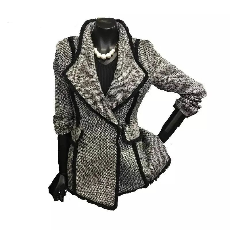 Plaid Single Lapel Collar One Button Blazer Style Jacket