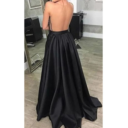 Elegant Vintage V-Neck Beaded Long Backless Evening Sequins Dress