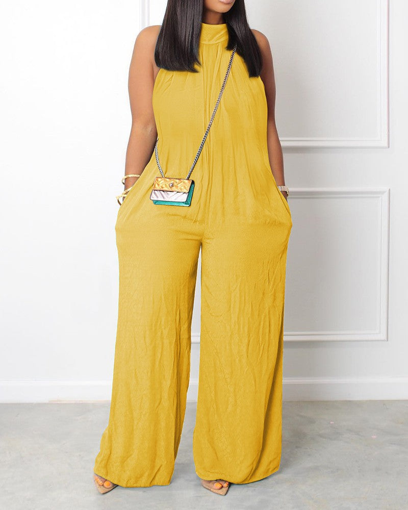 Casual Wide Leg Round Neck Loose Jumpsuit