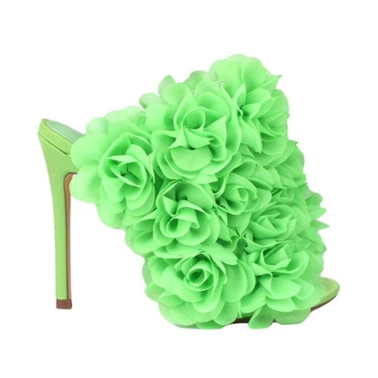 3D Lace Flower High Heel Open Toe Design Shoes