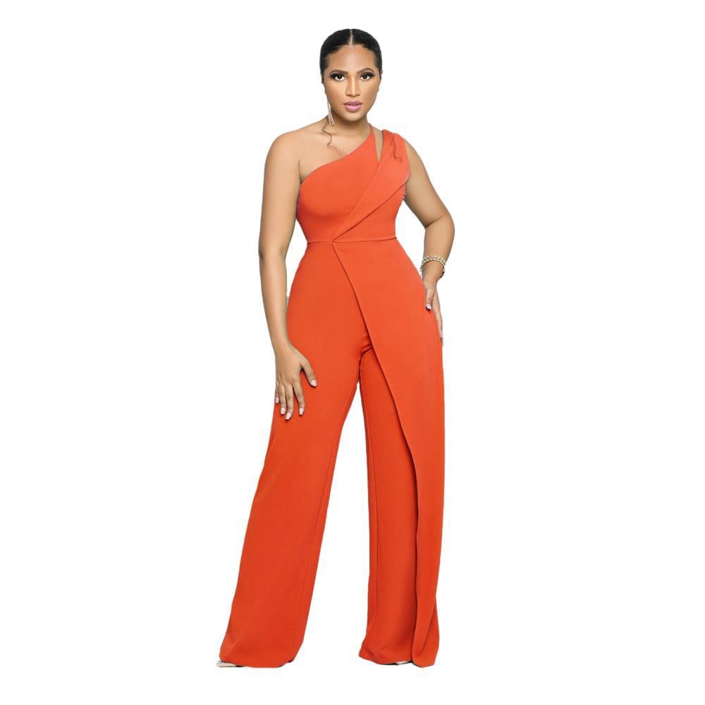 One Shoulder High Waist Elegant Straight Leg Jumpsuit