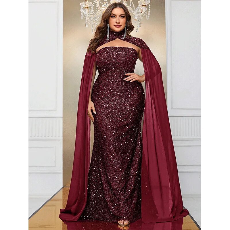 Strapless Cape Sequin Dress