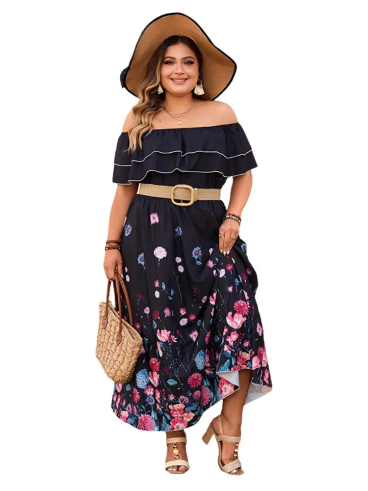 Off Shoulder Ruffle Pleated Floral Ptint Dress