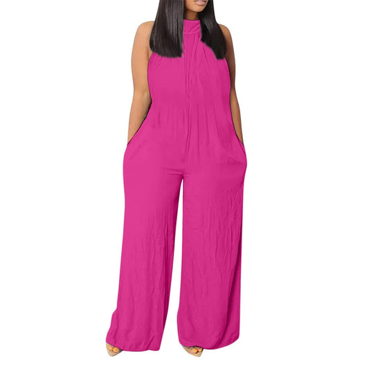 Casual Wide Leg Round Neck Loose Jumpsuit