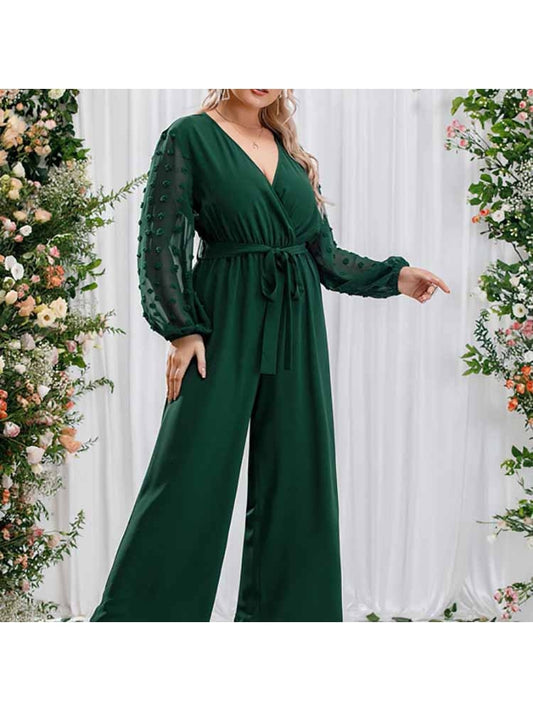 Bowknot Vintage Lace-up V-Neck High Waist Jumpsuits