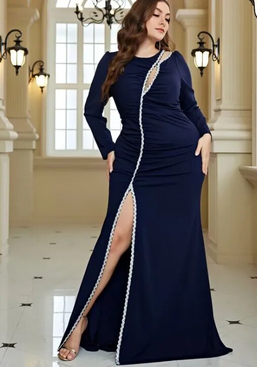 Elegant Long Sleeve High Slit Evening Dress