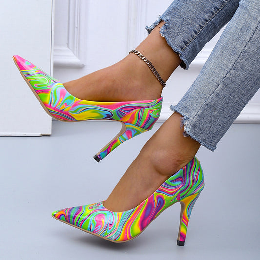 Graffiti Shallow Mouth Pointed High Heels Shoes