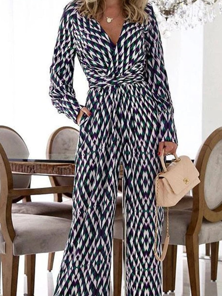 Print V-Neck Jumpsuit