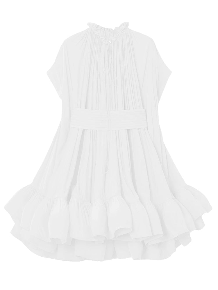 Asymmetrical Round Neck Short Sleeve High Waist Mini Dress