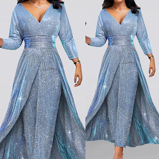 Sequined Long Sleeve Formal Jumpsuit