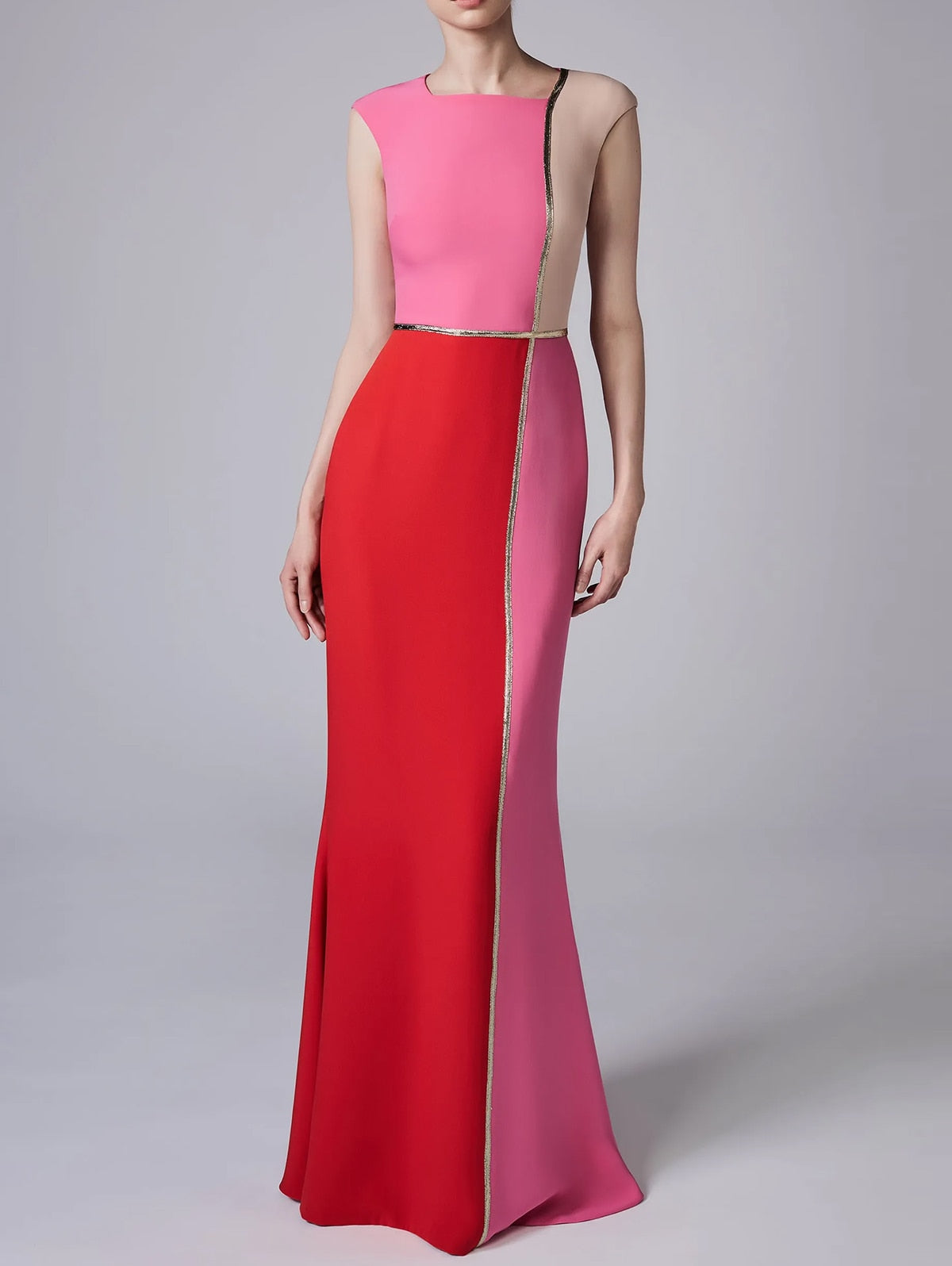 Color Block Sleeveless Bodycon Mermaid Hem Maxi Dress