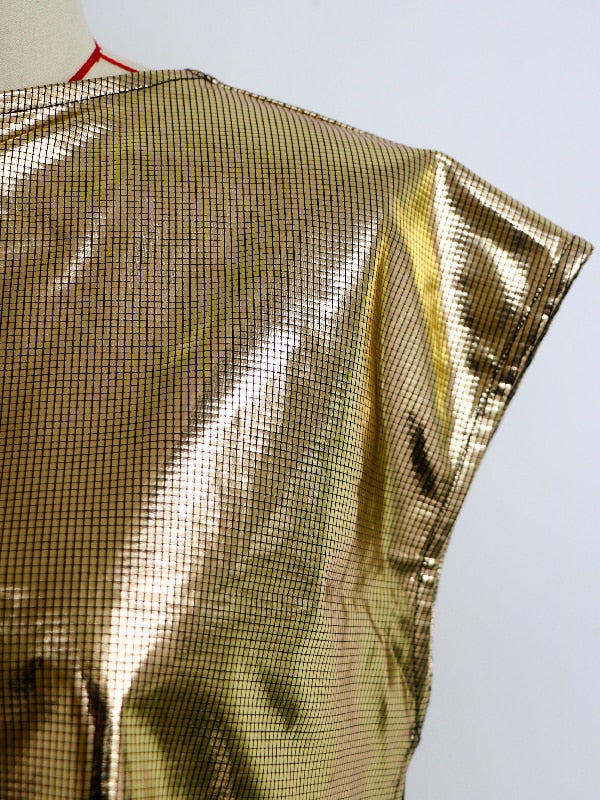 High Waist Gold Maxi Skirt & Short Sleeve Blouse Two Piece Set