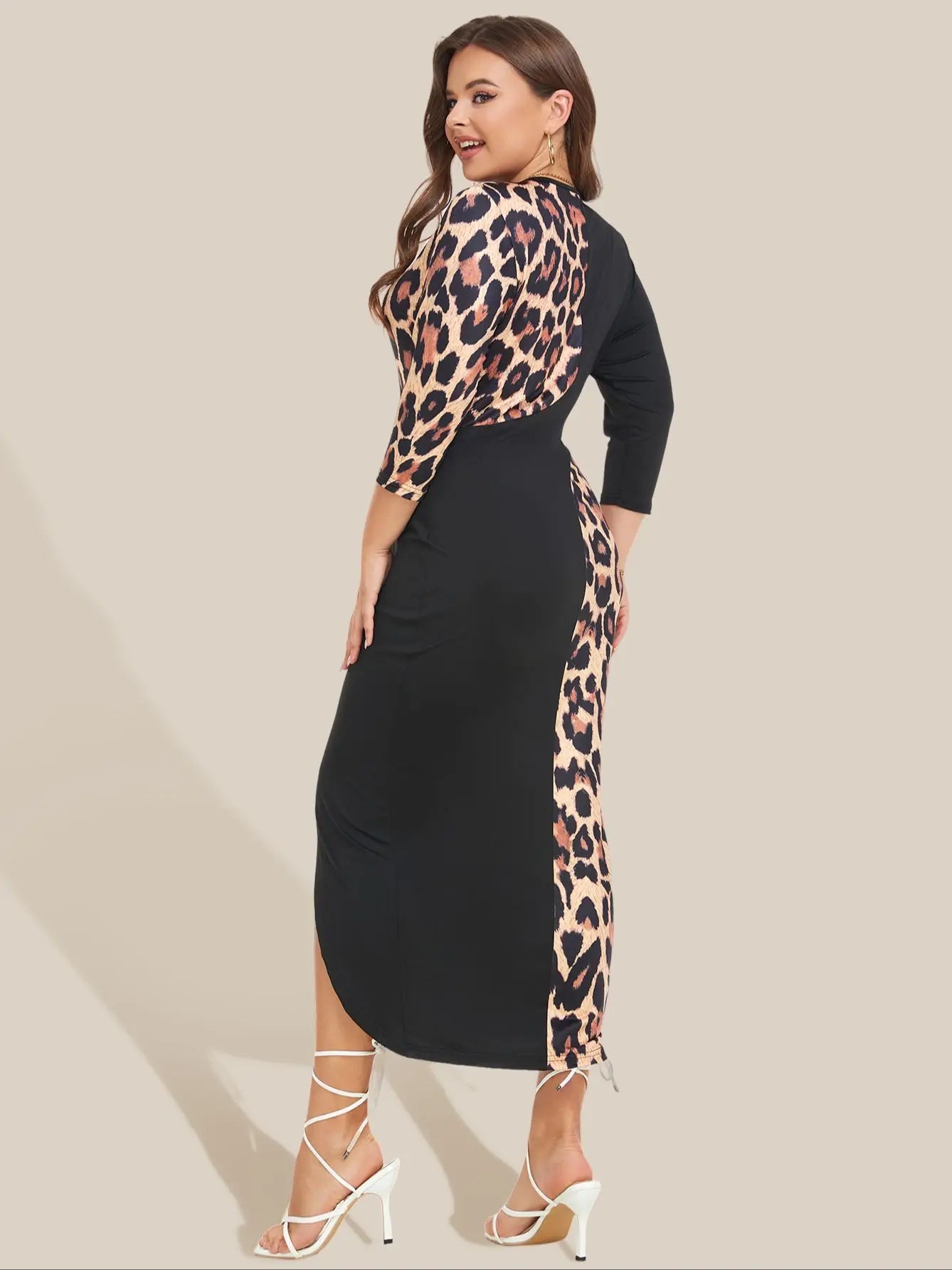 Leopard Print Slit Evening Dress