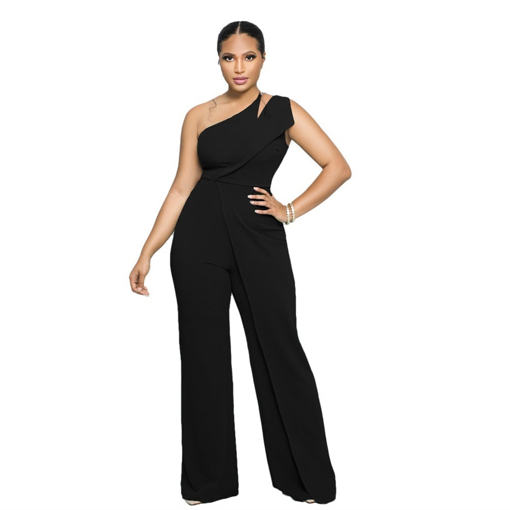 One Shoulder High Waist Elegant Straight Leg Jumpsuit