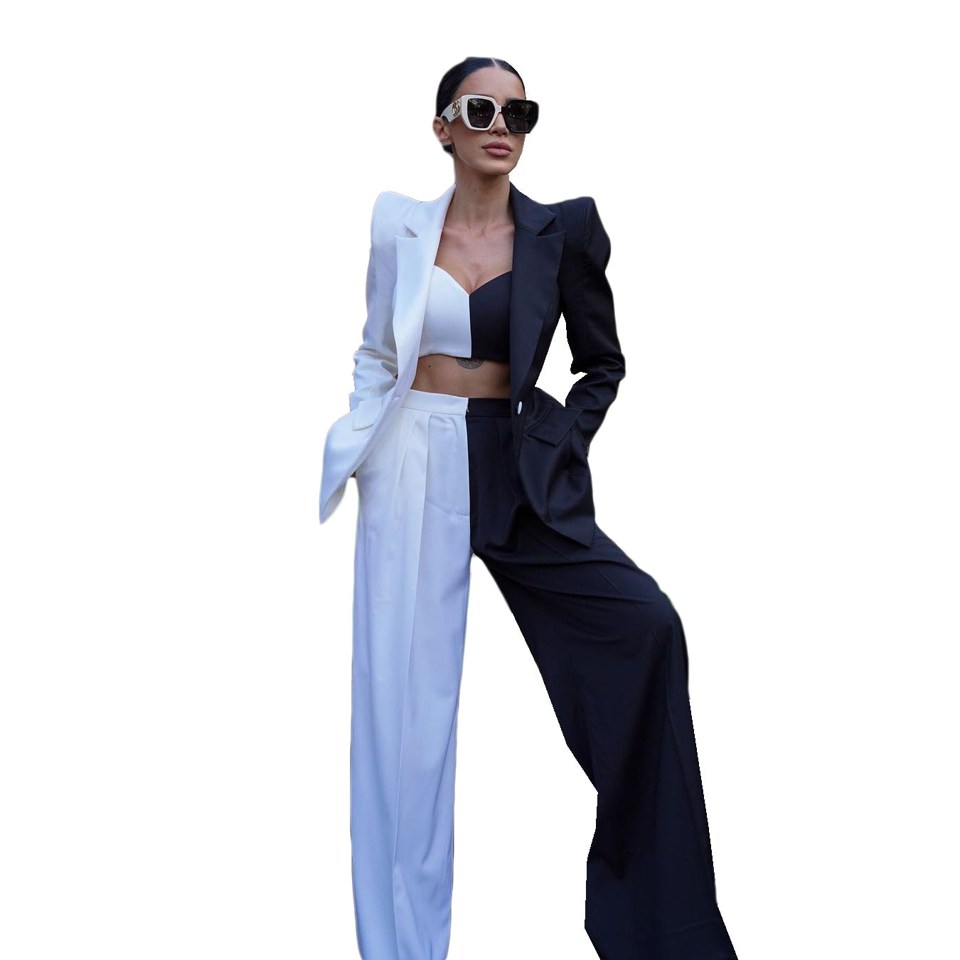 Three Pieces Peaked Lapel Color Matching Jacket Formal Corset Blazer And Pants