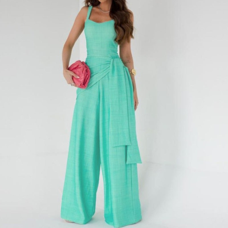 Lace Tie-up Waist Elegant Sleeveless Jumpsuit