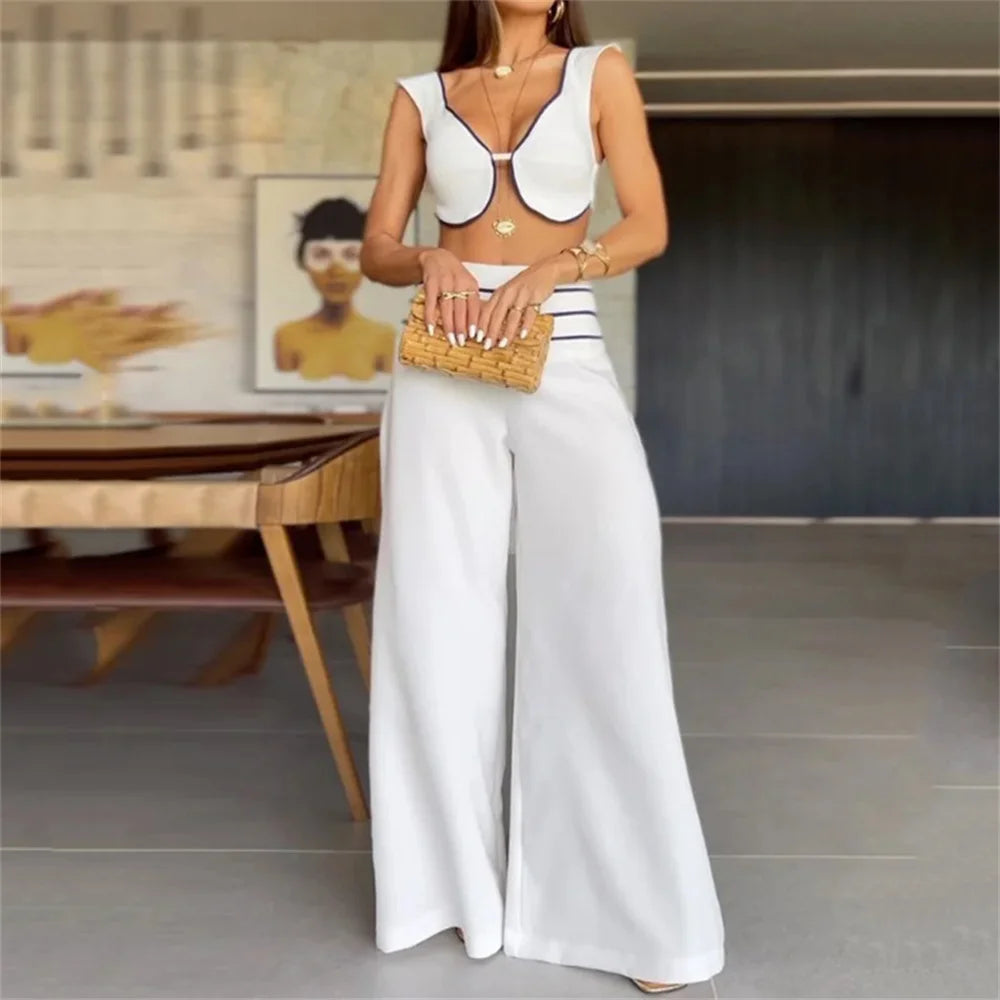 Crop Vest Wide Leg Pants Suit