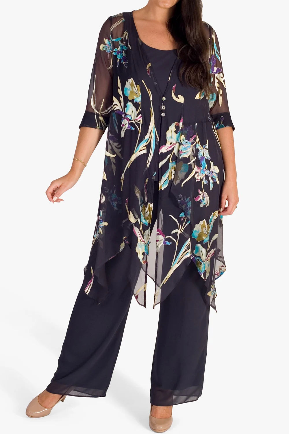 Floral Print Three Piece Pant Suit