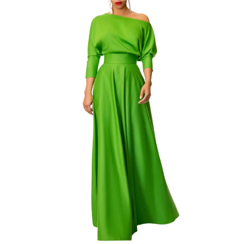 Vintage Off-The-Shoulder Three-Quarter Sleeve Maxi Dress