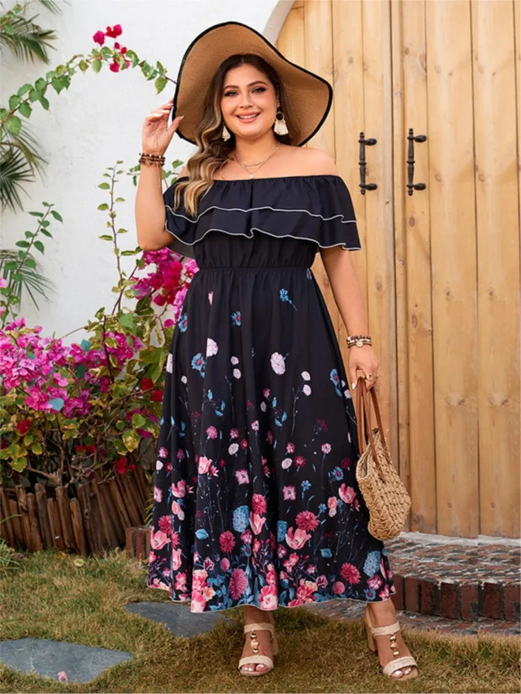 Off Shoulder Ruffle Pleated Floral Ptint Dress