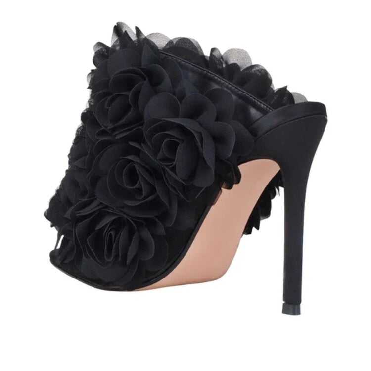 3D Lace Flower High Heel Open Toe Design Shoes