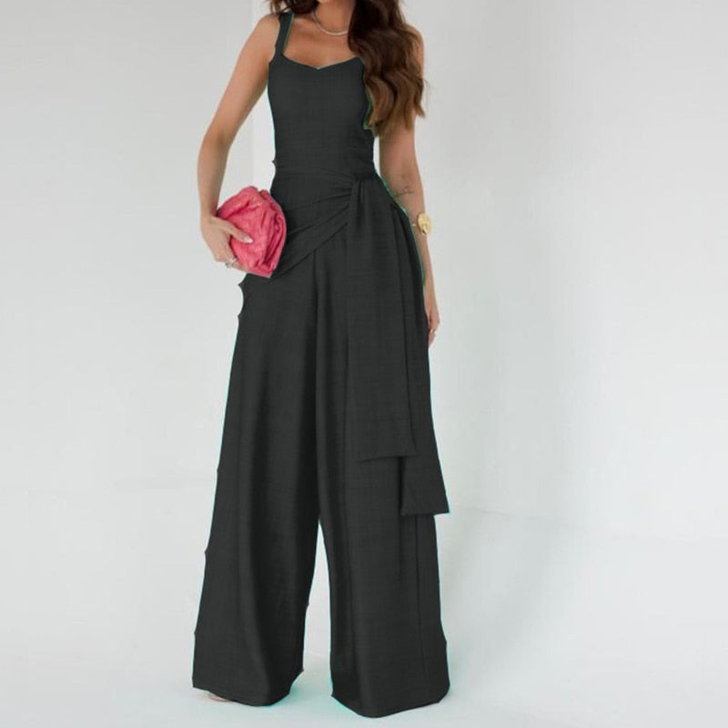 Lace Tie-up Waist Elegant Sleeveless Jumpsuit