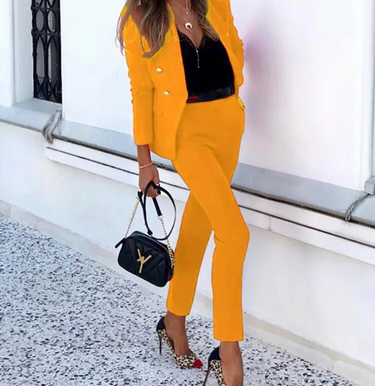 Casual Open Front Blazer Two Piece Pants Set