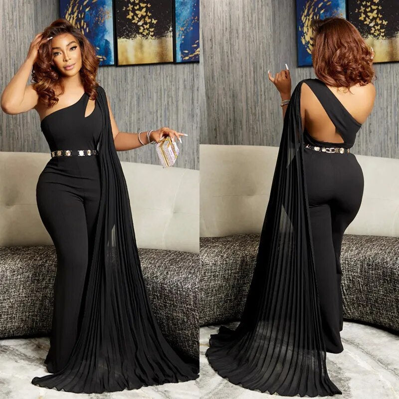 Diagonal Collar Open Back High Waist Pant Jumpsuit