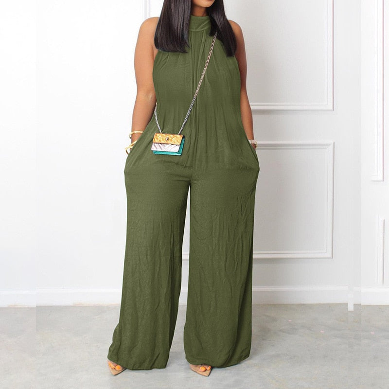 Casual Wide Leg Round Neck Loose Jumpsuit