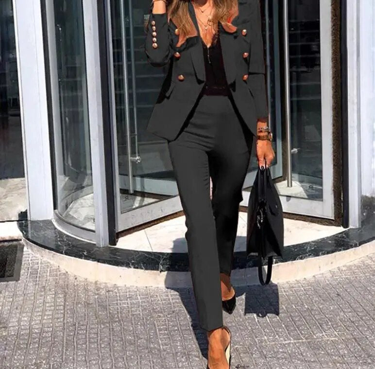 Casual Open Front Blazer Two Piece Pants Set