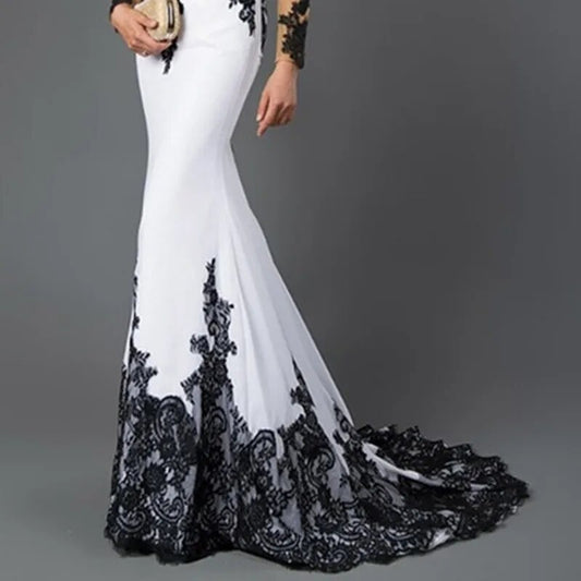 Lace Long Sleeve Mermaid Appliques Trumpet Evening Dress