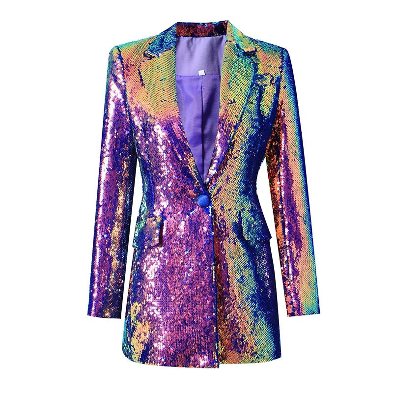 Sequins Long Sleeve Single Button Blazer