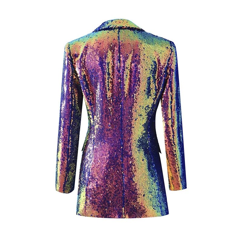 Sequins Long Sleeve Single Button Blazer