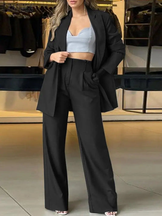 Full Sleeve Blazer And Wide Leg Pant  Vintage Two Piece Suit