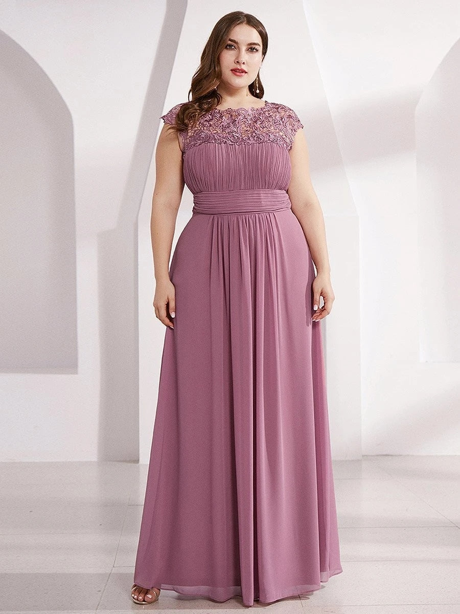 O-Neck Sleeveless Lace A-Line Floor-Length Orchid Elegant Gown