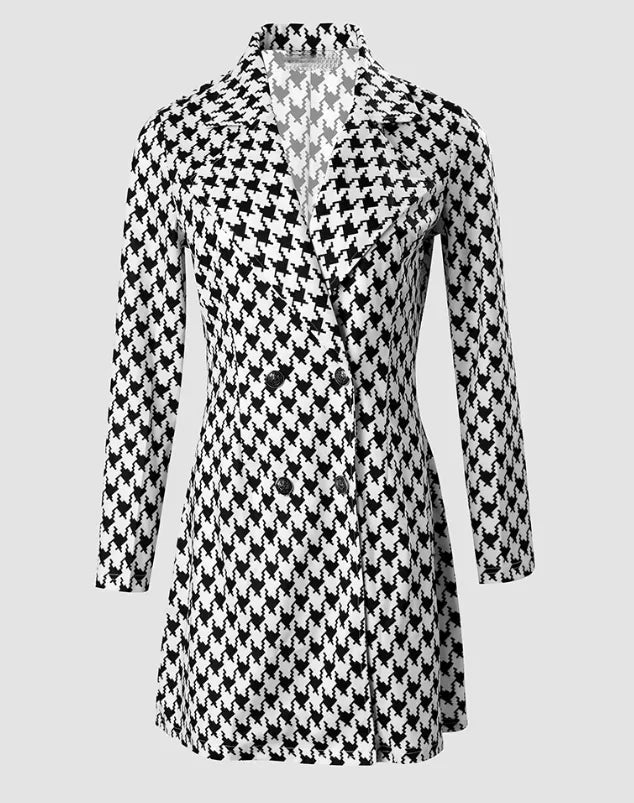 Two Piece Plaid Print Elegant Blazer Coat & Sleeveless Mini Dress Set